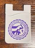 Card holder with Kansas State University College of Veterinary Medicine seal that attaches to the back of your phone. 