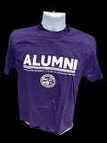 A dark purple district alumni t-shirt with white lettering and a white CVM seal. 
