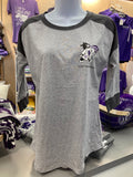 A gray New Era ladies baseball tee with 3/4 sleeves and a Labcoat Willie graphic on the front left chest.