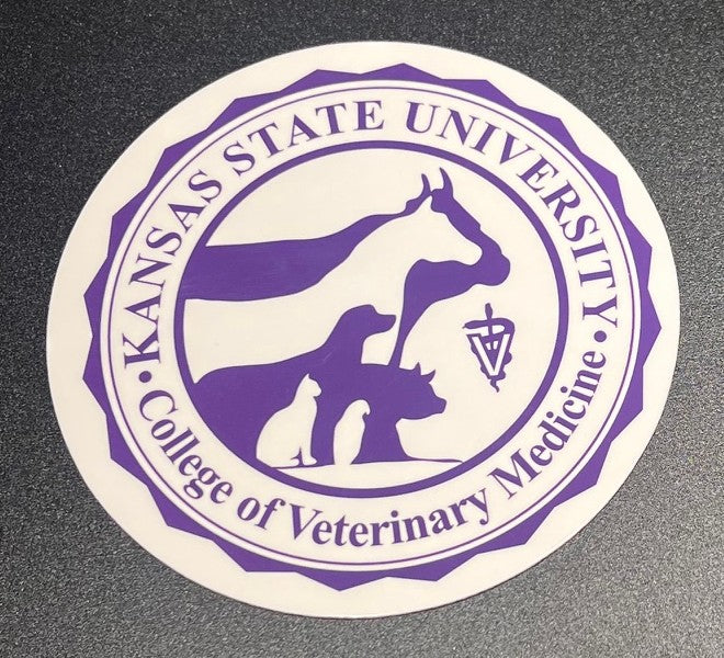 Kansas State University College of Veterinary Medicine Seal logo in purple on white background as an outdoor magnet. 
