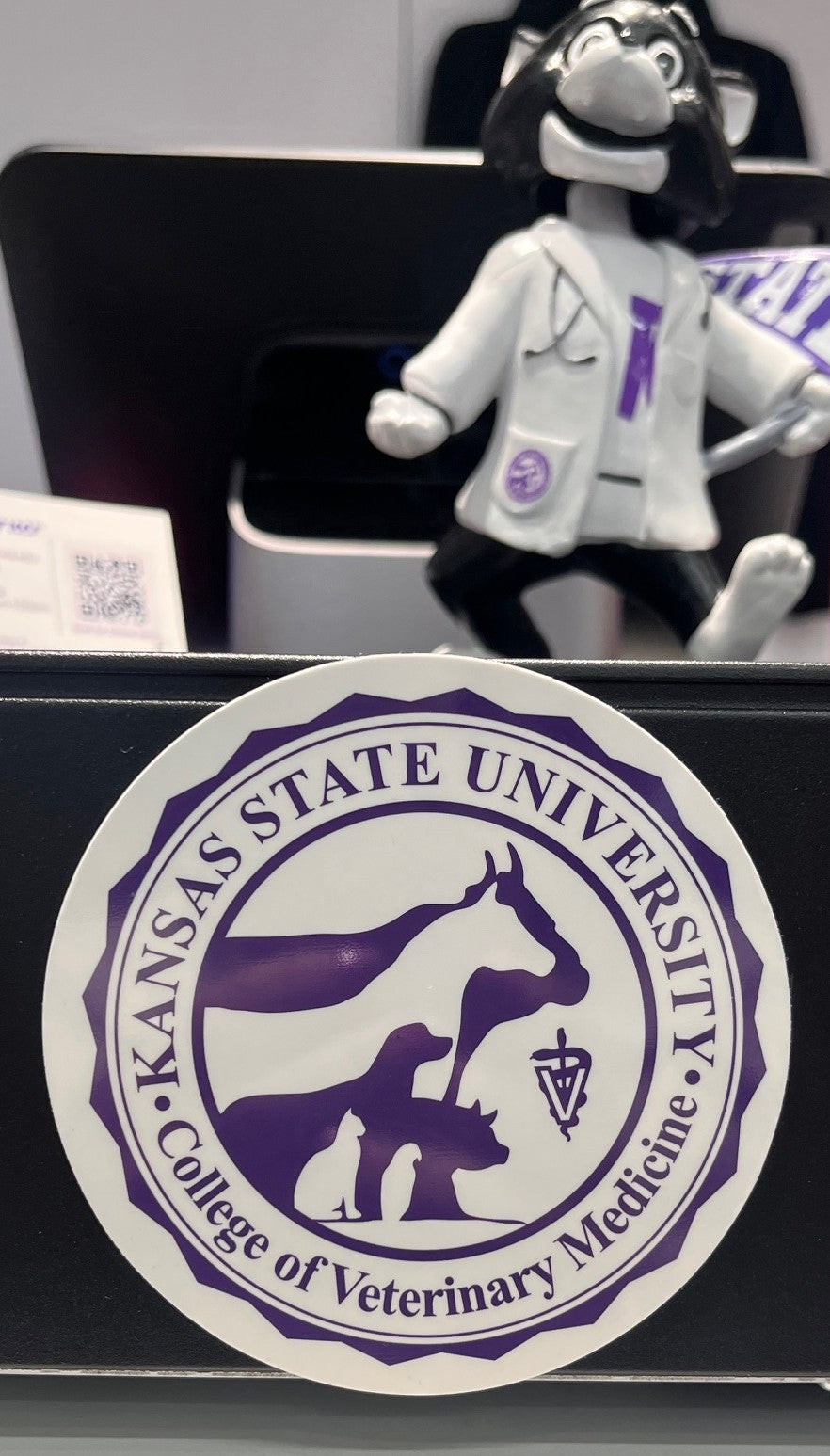 Kansas State University College of Veterinary Medicine Seal logo in purple on white background as an outdoor magnet. 