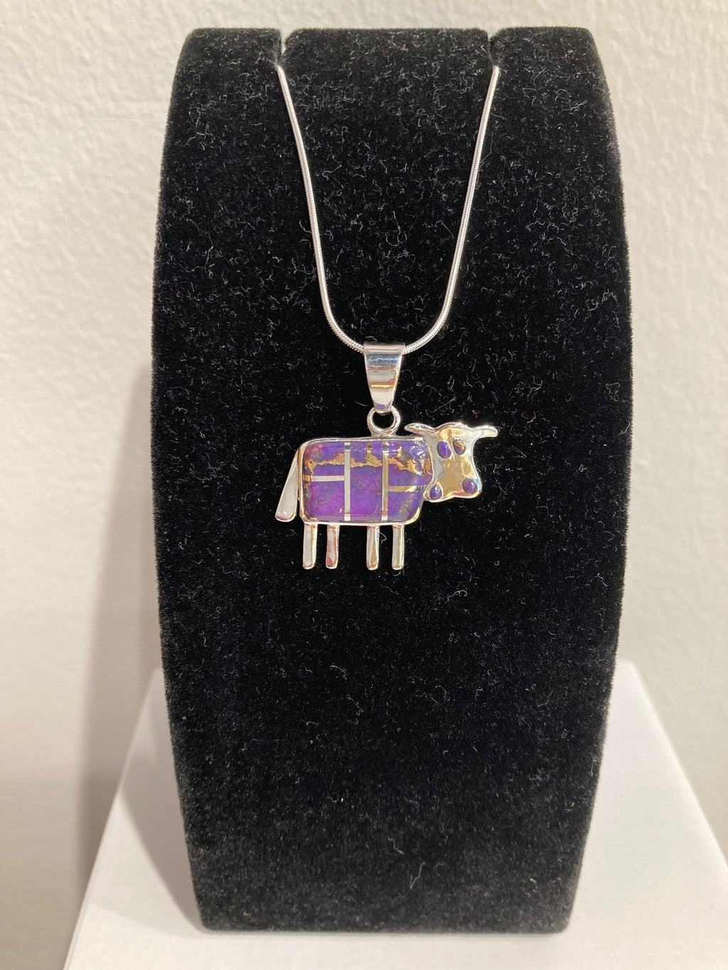 Purple Turquoise Sterling Silver Cow Necklace