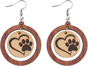 Wooden Paw Print Earrings