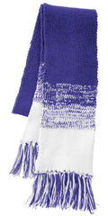 A Holloway Ascent Rib Knit Scarf that transitions from white to purple and back to white. 