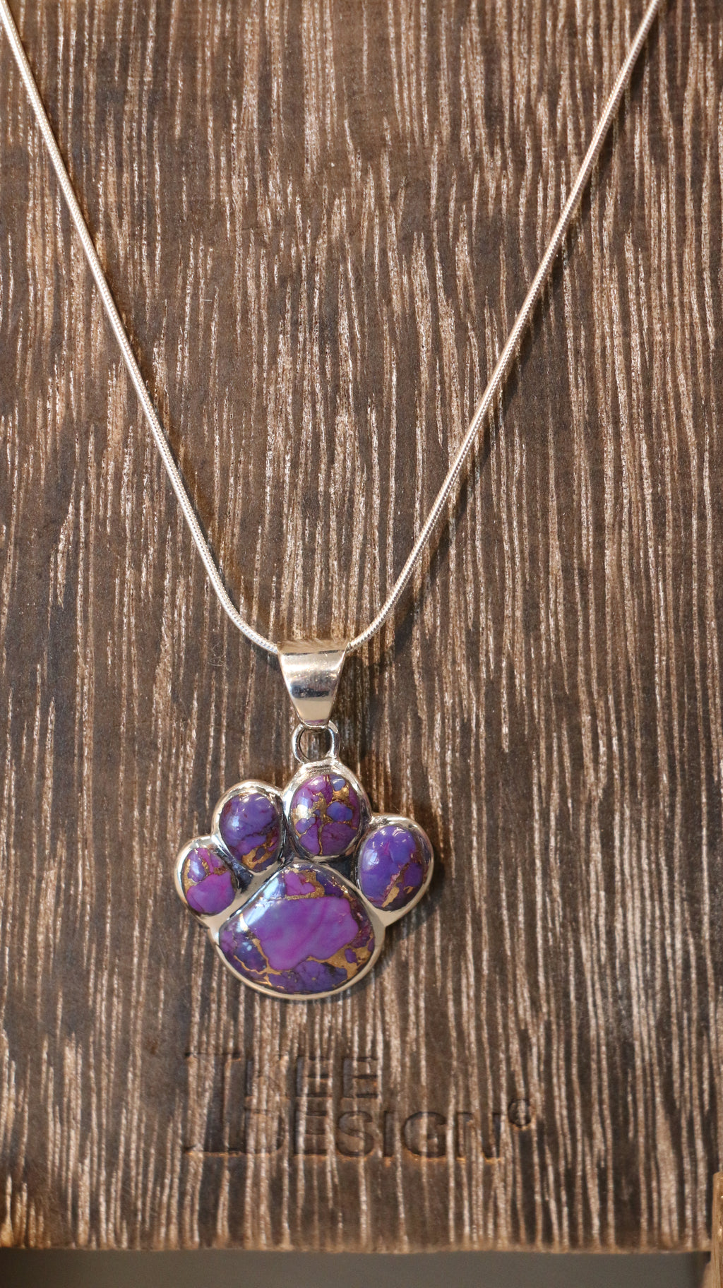 Purple Turquoise Sterling Silver Paw Print Necklace