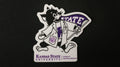 A sticker depicting Labcoat Willie, with a purple coloring and the Kansas State University logo.