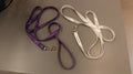 Purple or White polyester Pet Leash with heavy-duty silver snap hardware hooks and a loop handle for secure holding.

3/4" x 72"