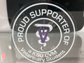 A clear sticker with white wording that reads "Proud Supporter Of a KSU CVM Veterinary Student". 